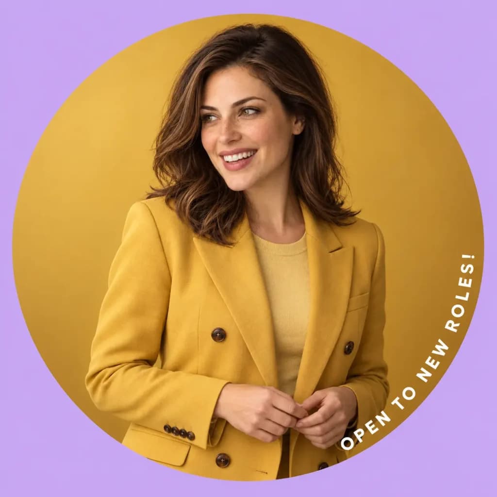 LinkedIn Open To Work Profile Picture Prompt: Yellow Blazer, Lilac Circle