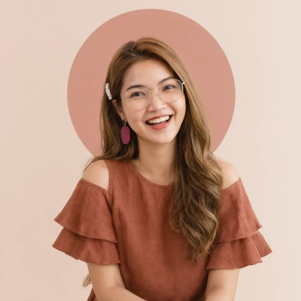 Joyful LinkedIn Profile Picture Prompt: Terracotta Top, Blush Circle