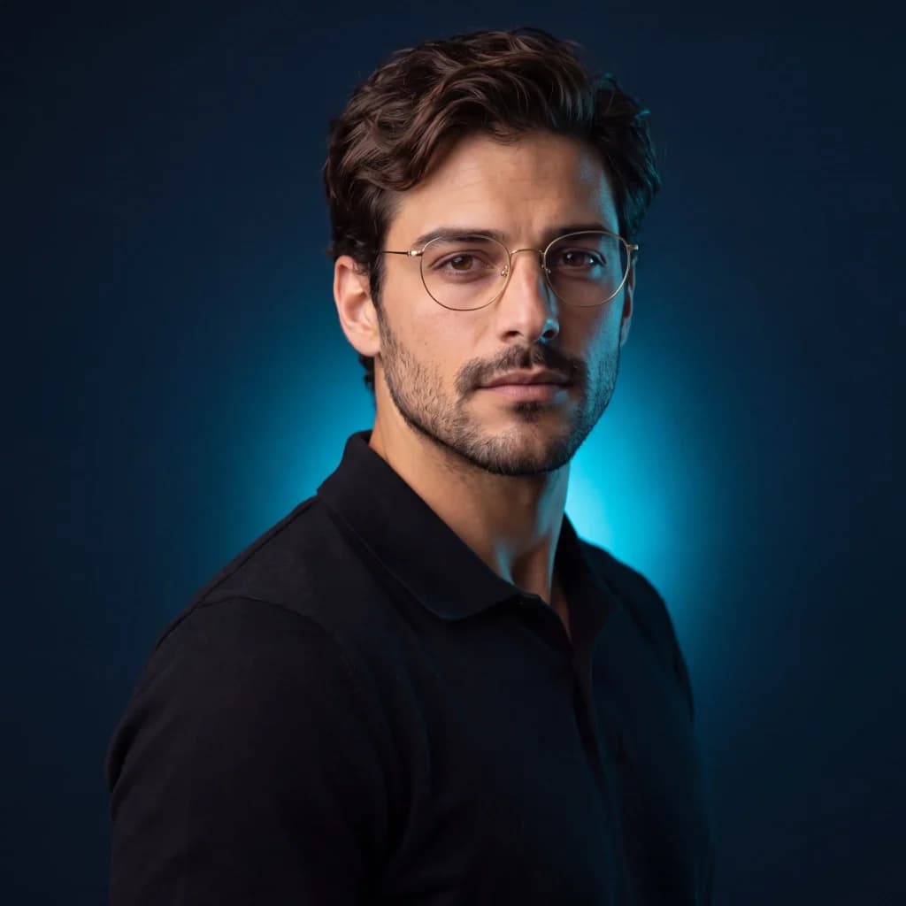 LinkedIn Tech Headshot Prompt: Black Polo, Neon Glow Backdrop